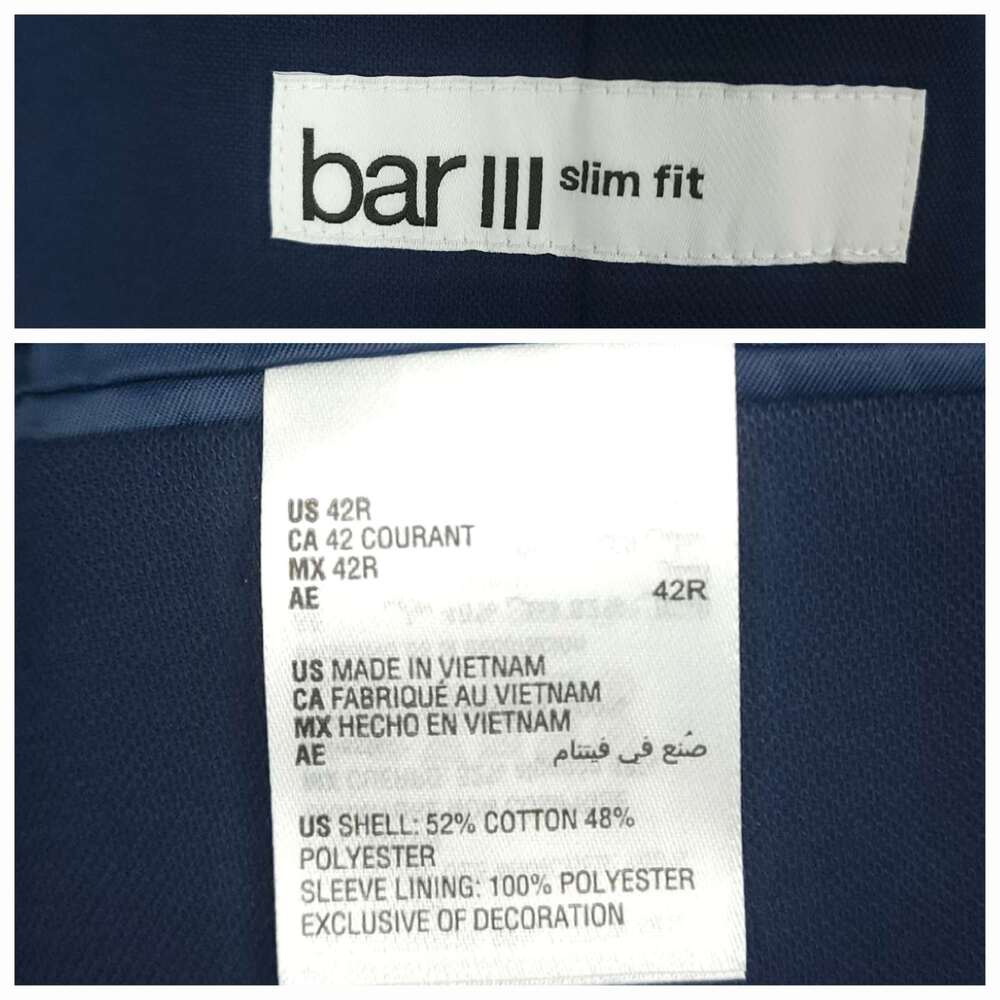 Bar III Sport Coat Mens 42R Unstructured Hopsack Patch Pocket Cotton Blend Navy - Picture 5 of 12